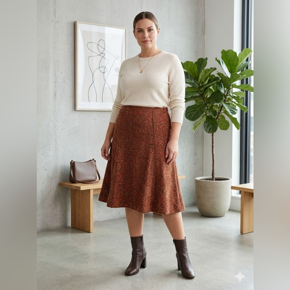 Coldwater Creek Fall Tweed A-Line Skirt XXL 20 Minimalist Boho Chic Rust Multi